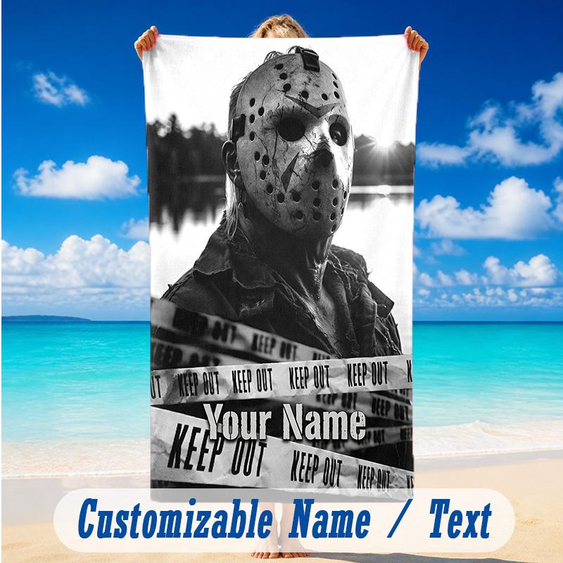 Beach Towel Custom Name Text, Quick Dry Large Towel For Beach HomeFriday the 13th Jason Voorhees