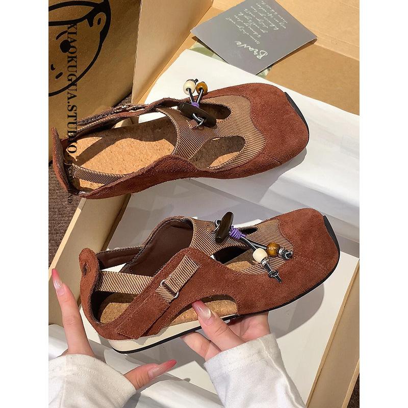 Spot version~ Versatile casual fashion color matching hollow round head light mouth single shoes women's Velcro functional ballet shoes