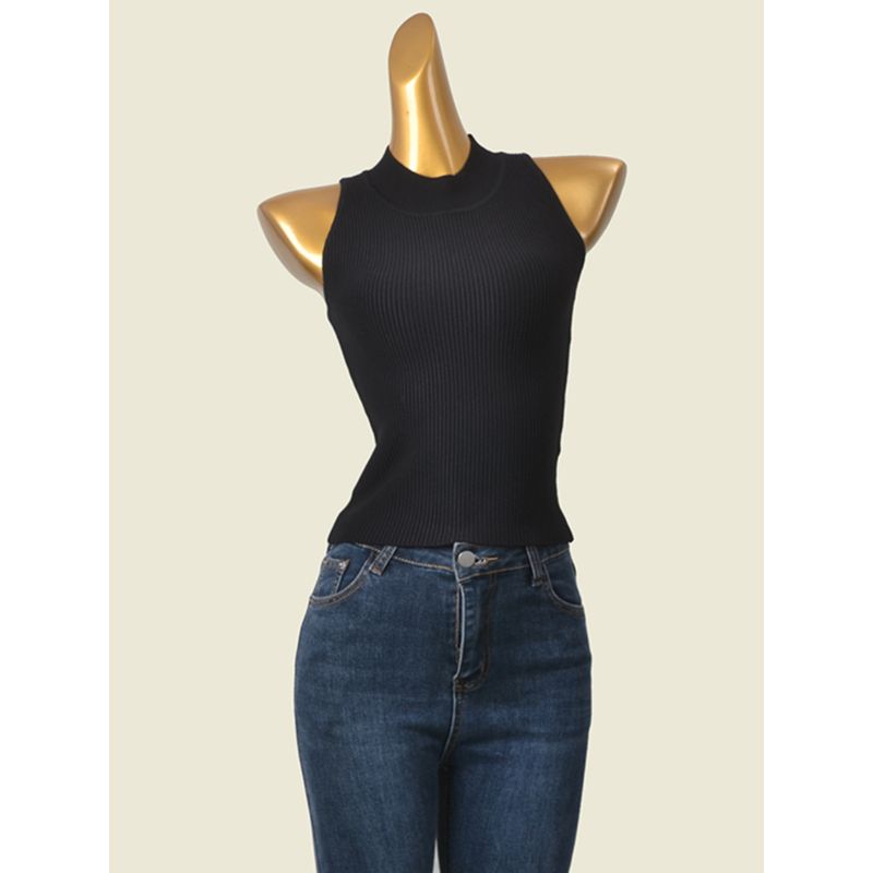 Accessible Luxury Half Turtleneck Bottoming Vest Fashion Wind Sexy Inner Match Sleeveless Knitwear Foreign Trade Original Order Tops