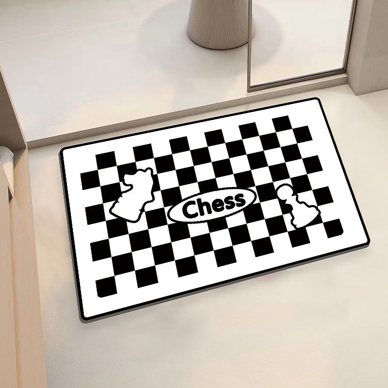 Checkerboard Soft Diatom Mud Absorbent Mat Bathroom Bathroom Door Non-slip Quick Drying Mat Door Mat Entry