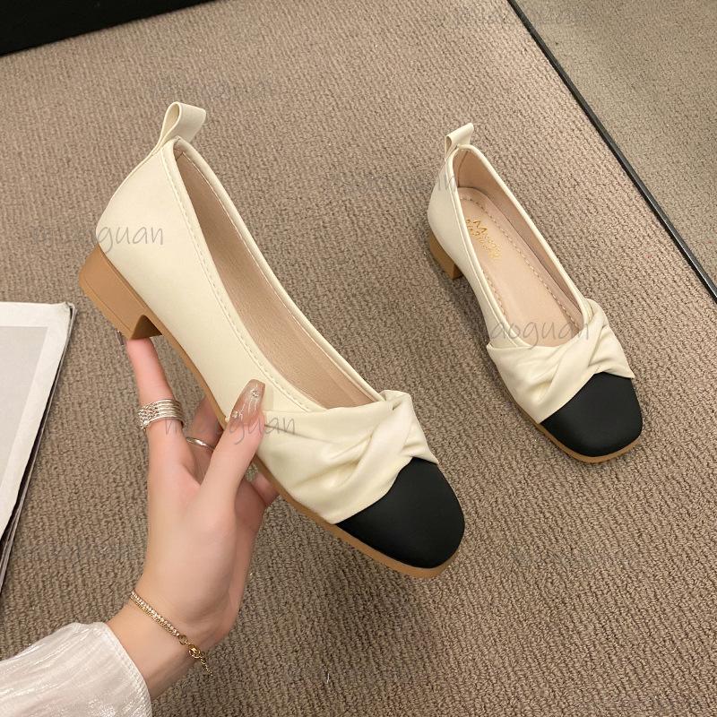 Fashion French Low Heel Pumps Comfortable Moccasins Women's Square Toe Shoes Office Ladies Slip On Casual Shoes for Women Elegant