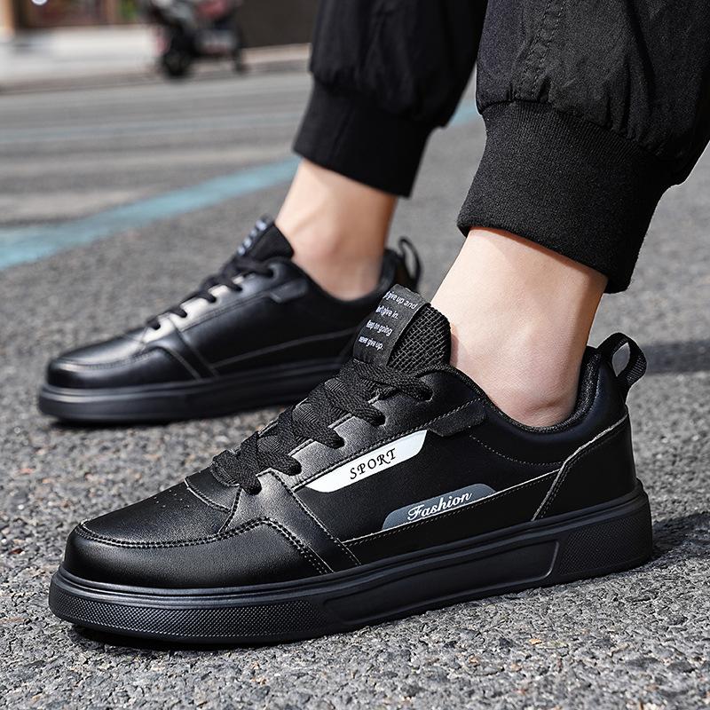 0212 Men's Board Shoes White Low Top Leather Flat Bottom Student Retro Sports Large Korean Edition Casual