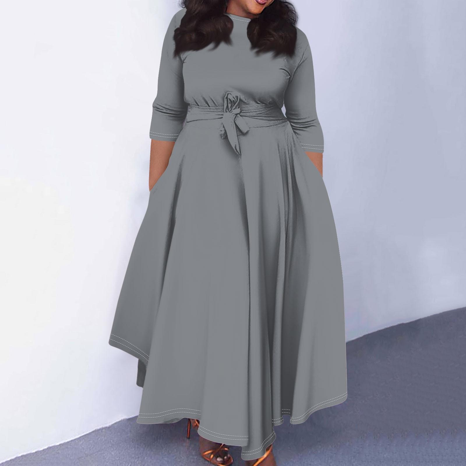 

Женское повседневное модное однотонное свободное платье большого размера с круглым вырезом и рукавами три четверти на карманных бретелях XXXXL