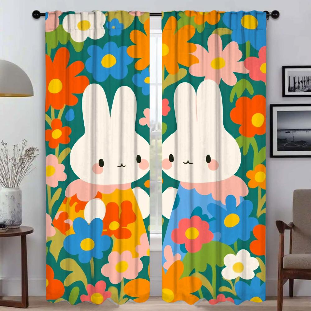 Colorful Bunny Curtains for Living Room Curtain Shades Halloween Decoration Partition Home Interior Curtains 2 Pieces Kitchen