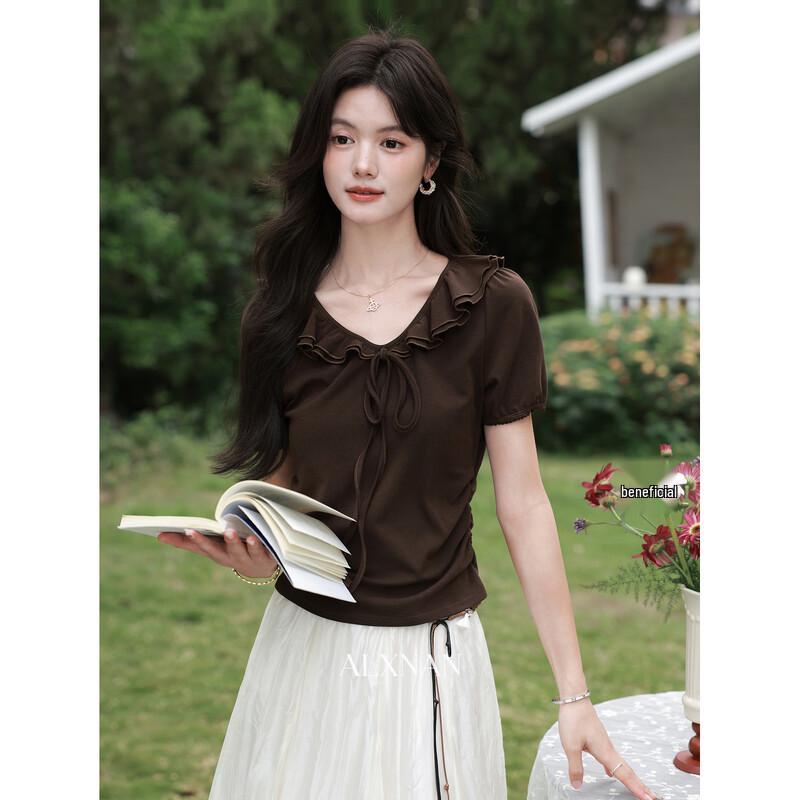 Women s Elegant V-Neck Slim-Fit Short Sleeve T-Shirt M