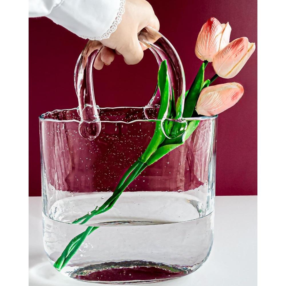 10Inches- Clear, Cool & Cute vase for centerpieces- Handbag Unique Flower vase Decorative - Wide Mouth Bubble vase for décor