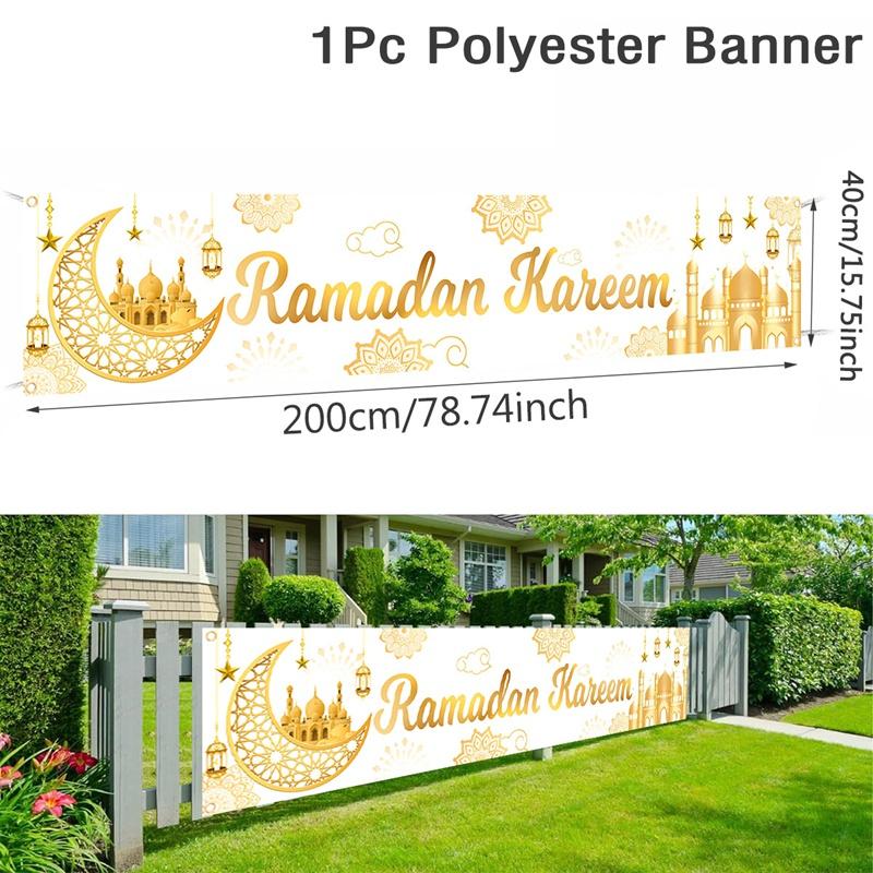 Eid Mubarak Backdrop Moon Star Castle Pattern Ramadan Decorations Banner for Home Islamic Muslim Party Supplies Eid Al-fitr Gift