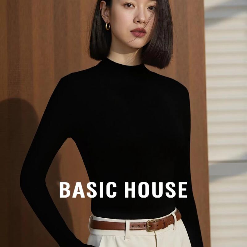 Basic House Women s Mock Neck Wool Blend Knit Top L