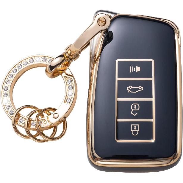 Gematay for Lexus Key Fob Cover with Keychain, Key Shell Cover Holder for Lexus RX ES GS LS NX RS GX LX RC LC Smart Remote Control, White