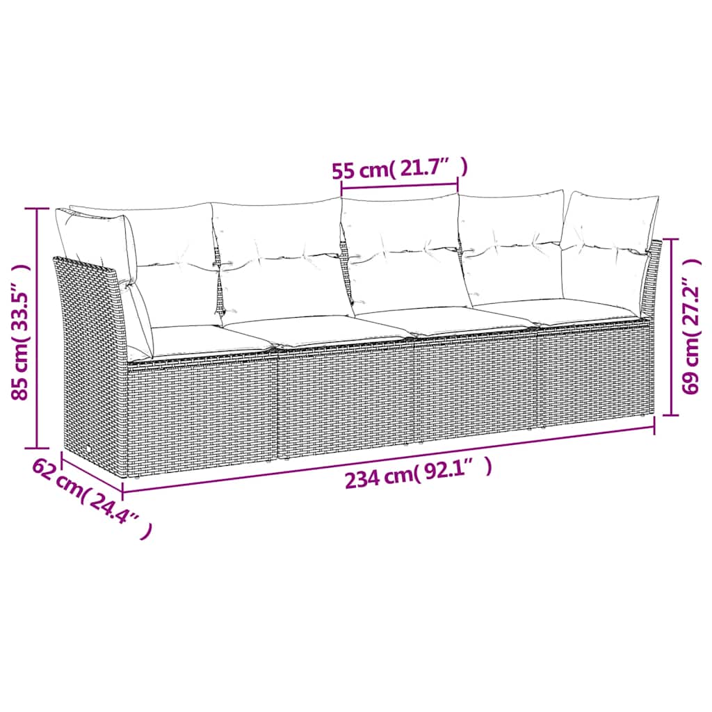 Vidaxl 4-Cz. Garden Lounge Set, Cushions, Black PE Rattan