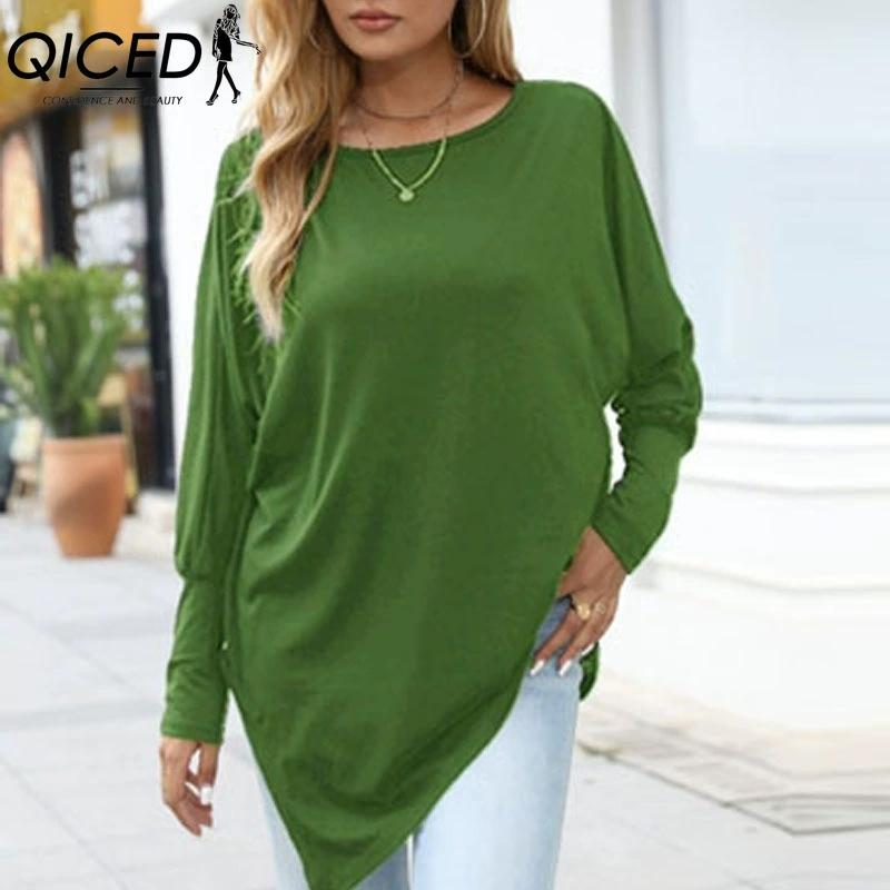 

QICED Женские модные повседневные однотонные блузки и рубашки с длинным рукавом и V-образным вырезом XXXXXL зелёный