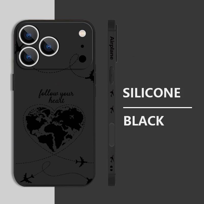 For iPhone 17 Pro Max Lanyard Case Airplane Heart Map Print Soft TPU Silicone Cover For iPhone 16 Pro Max Funda iPhone 15 14 13 12 11 16E Air