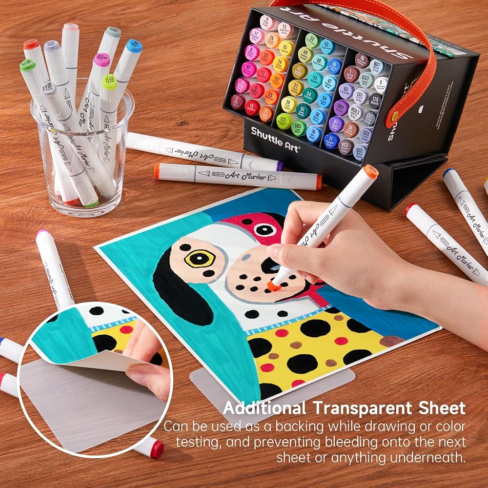Shuttle Art Illustration Markers 50 Colors Set Brush Tip Twin Alcohol Markers with Carrying Case and Color Chart