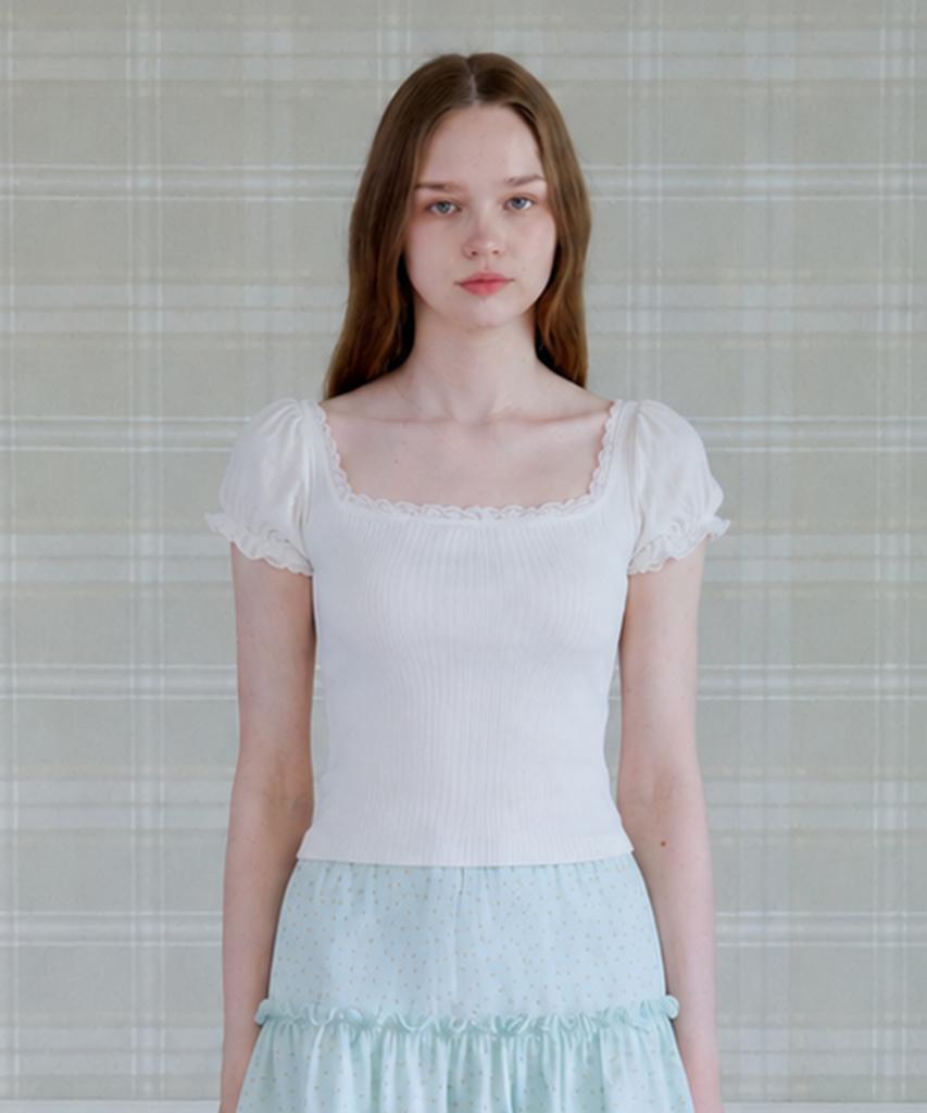 PINK PINEAPPLE Honey Lace Puff T-Shirt_White