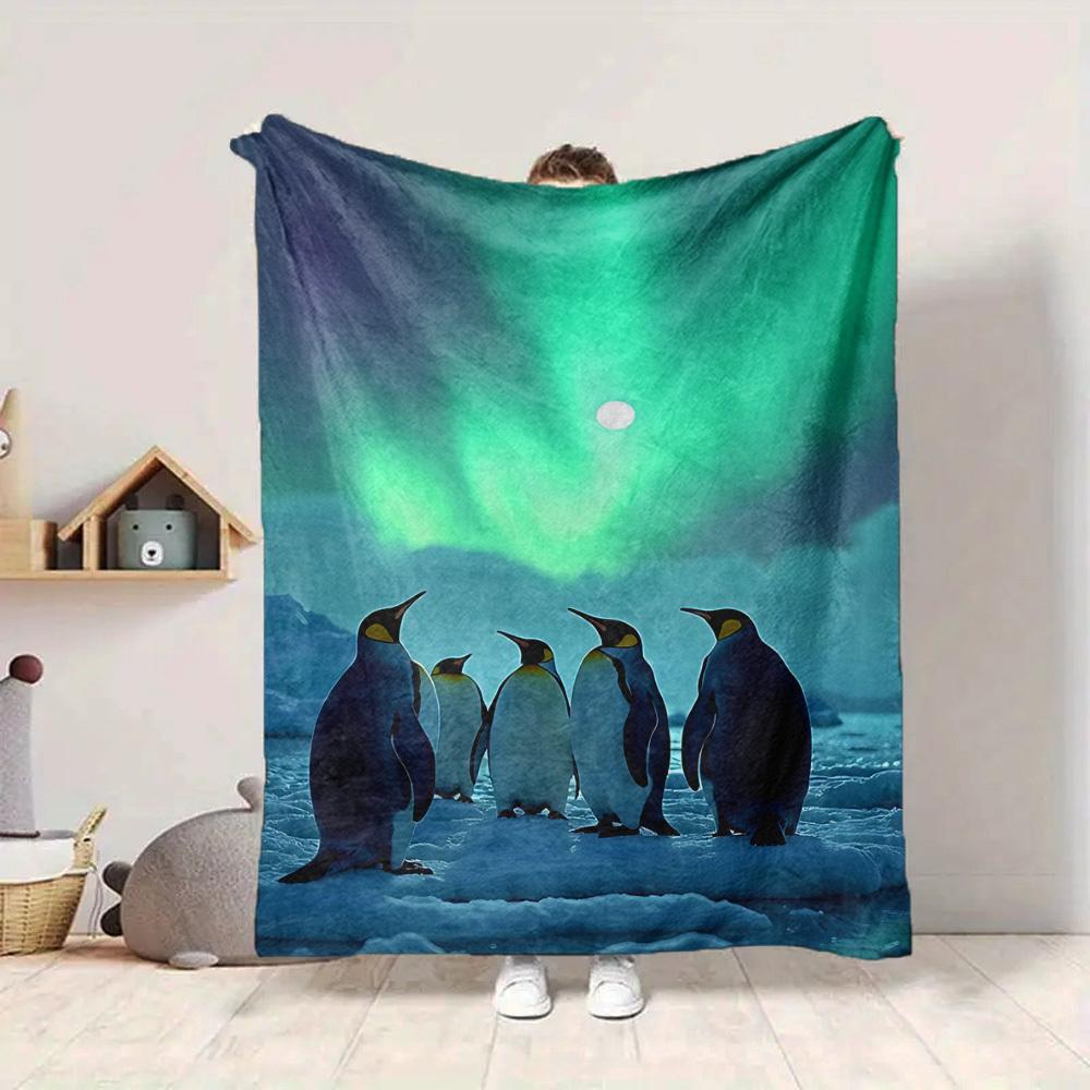 1pc Penguin Aurora Blanket, Lightweight Flannel Throw Blanket for Sofa, Bed, Travel, Camping, Living Room, Office, Couch, Chair, and Bed