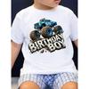 European Sizes Birthday Boy Blue Monster Truck Graphic Tee - Fun and Bold Design for Kids, Featuring Rugged Truck with Distressed Font,