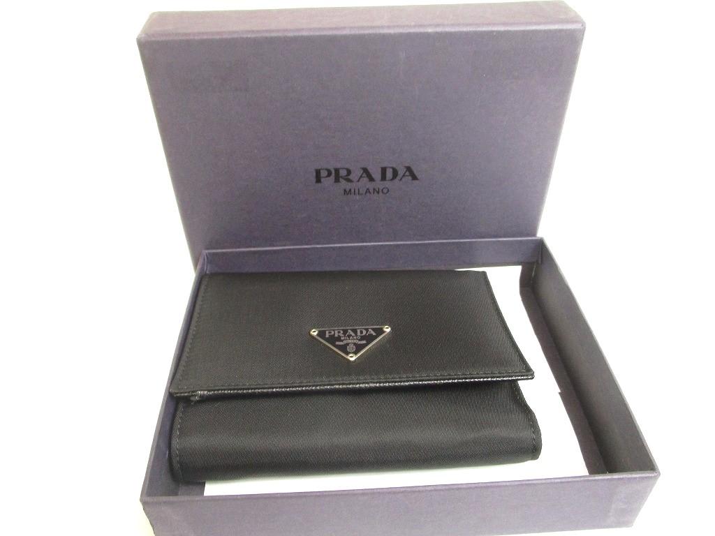 Authentic PRADA Black Nylon and Leather Trifold Wallet Purse #a578  Open box