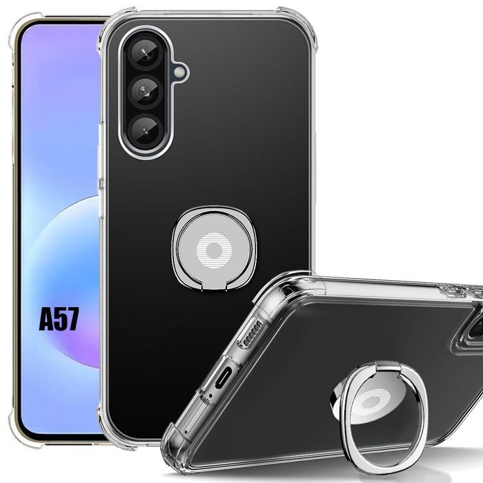 Case for Samsung Galaxy A57 5G, Transparent Shockproof with Adjustable Silver Ring Holder