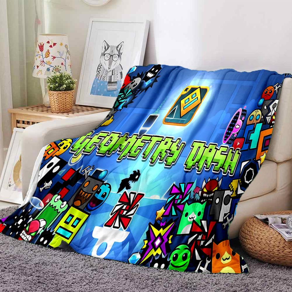 1pc Geometry Dash Adventure flannel Blanket for Super Soft Cute Comfort Blanket for Travel Bedding Couch Sofa Blanket Y73027