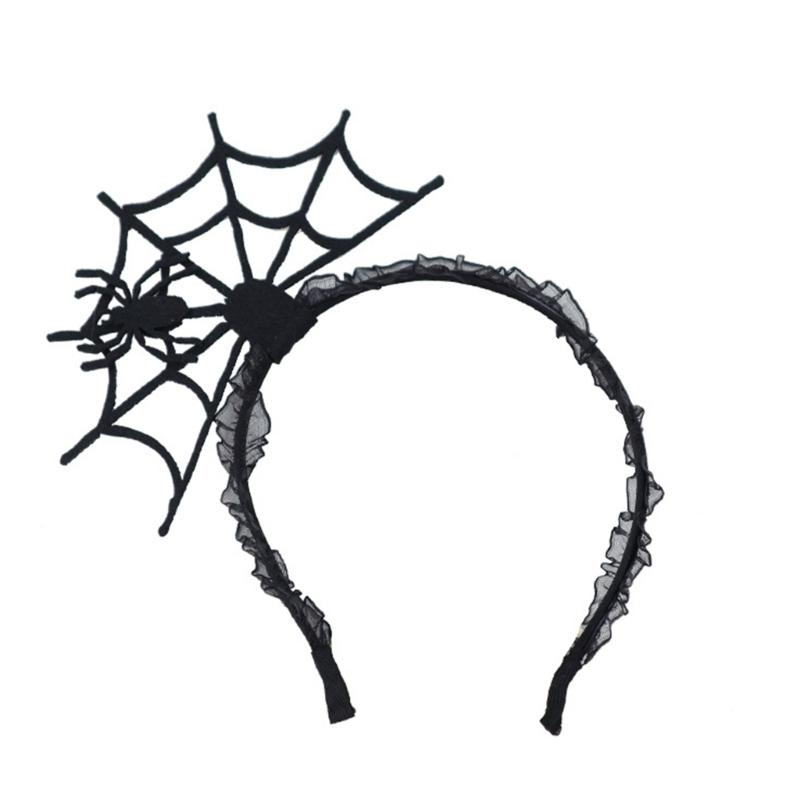 Spiders Web Poncho Dress Lace Gloves Earring Headband Stockings for Halloween Party Spiderweb Costume Accessories