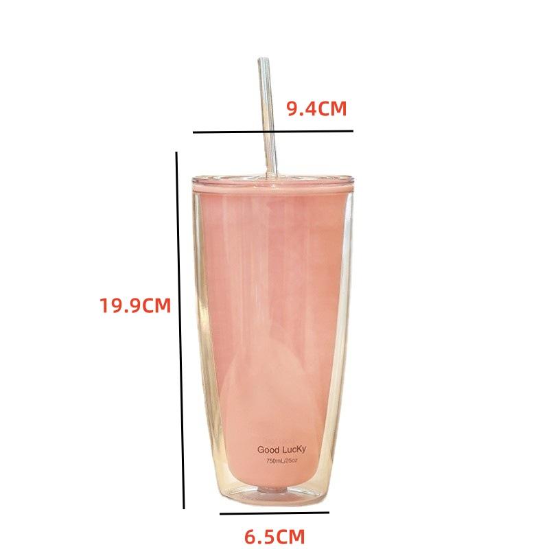 New Simple Large-capacity Solid Color Double-layer Plastic Cup Home Office Straw Cup Summer Drink Coffee Cup Water Cup