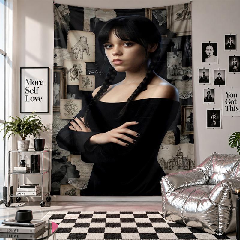 Wall TapestryWednesday Addams Art Hanging Cloth Decorative Background Cover for Room Decoration