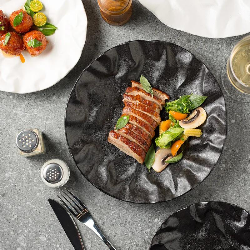 Folded flat plate Household Restaurant Premium dessert  Ceramic plate Western food plate Creative tableware ins style