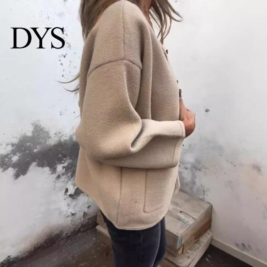 Round Neck Women Jacket Winter Single-breasted Cardigan Long Sleeves Outerwear with Pockets Warm Heat Retention OL Commuting Coat