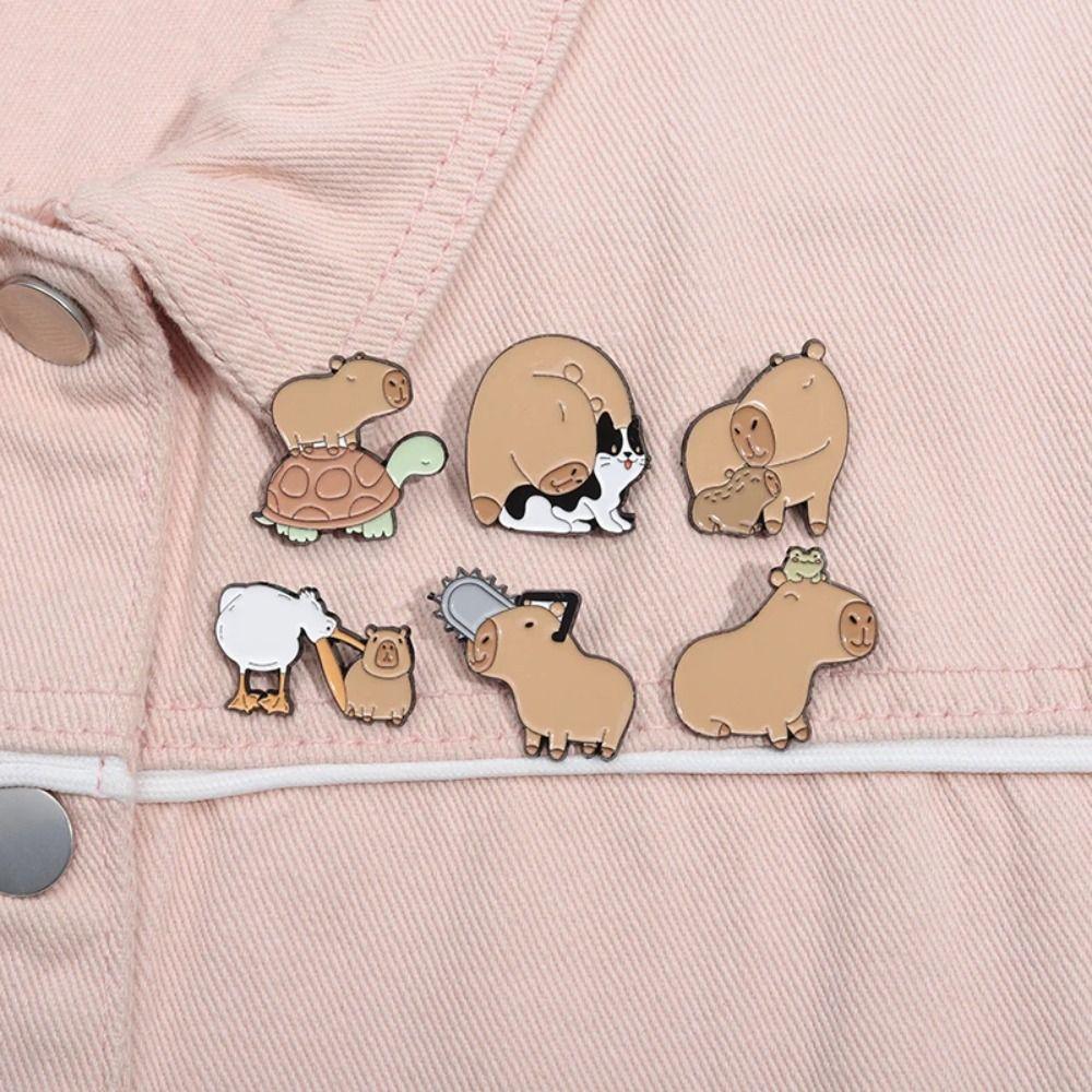 Cat Cartoon Enamel Pins Cute Animals Pins Jewelry Capybara Brooch  Student