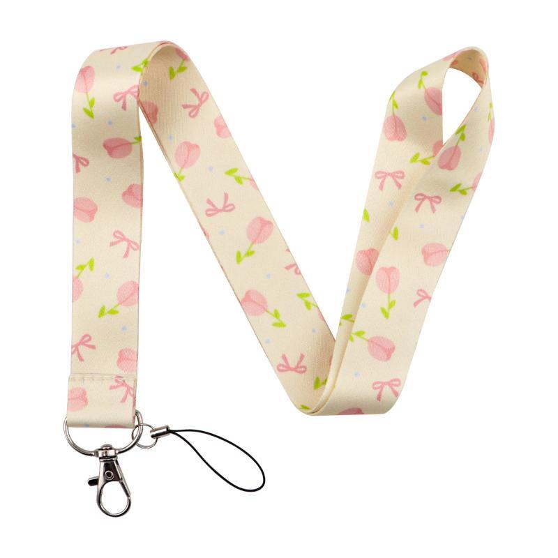 Cute Bow Pattern Lanyard with Clear ID Badge Holder Detachable Durable Strap for Outdoor Activity Pass Office Work Use