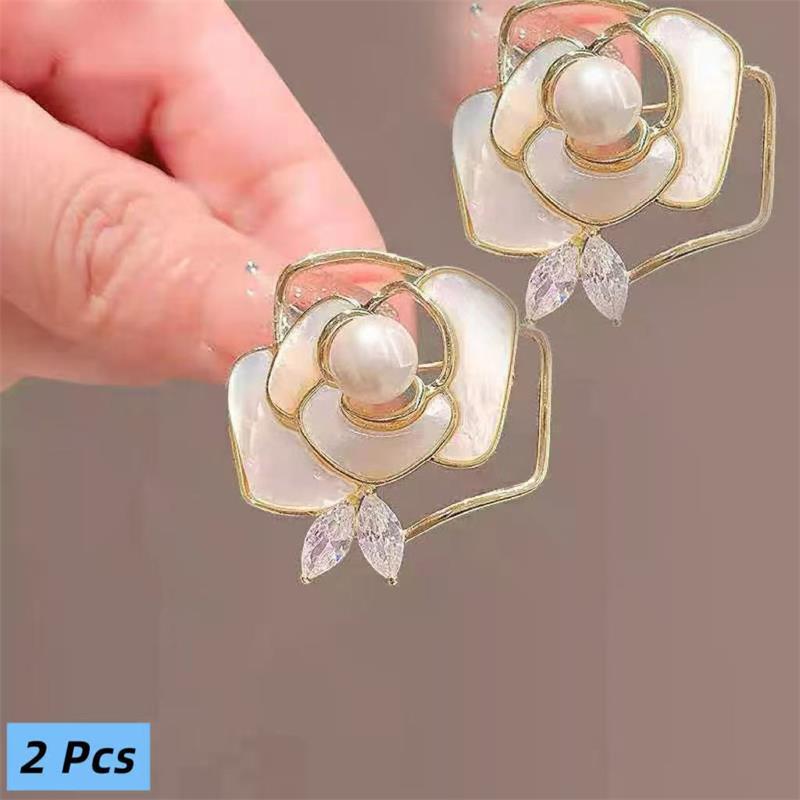 1/2 Pcs Camellia Pearl Brooch Badge Mourning Funeral Corsage Pin High-End French Elegant Clothes Scarf Accessories Brooch Gift
