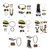 Rastafarian Women's Jewelry Set Juneteenth Jamaica African Accessories Headband,Sunglasses,Wood Dangle Earrings,Necklace