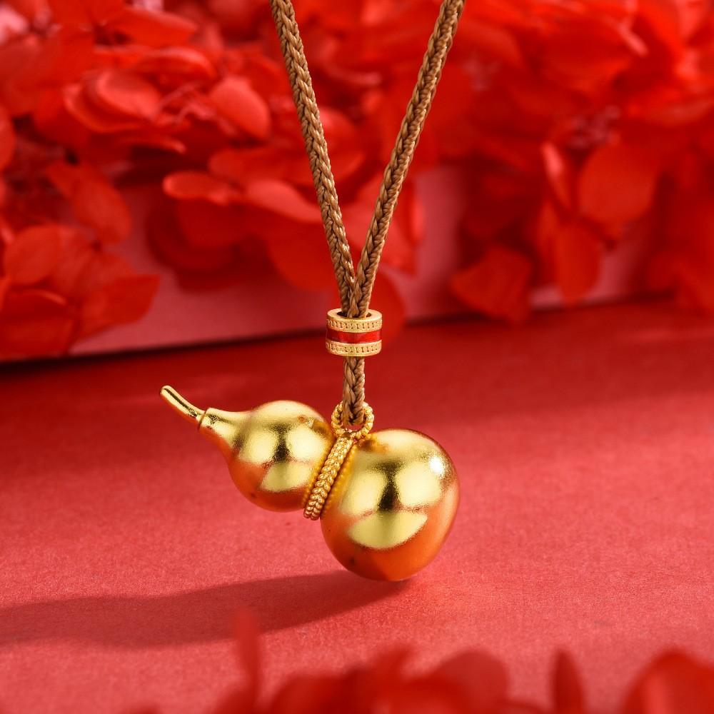 Jindian has the same Fulu God of Wealth, sand gold ancient French wire matte lucky gourd pendant, retro court necklace wholesale.