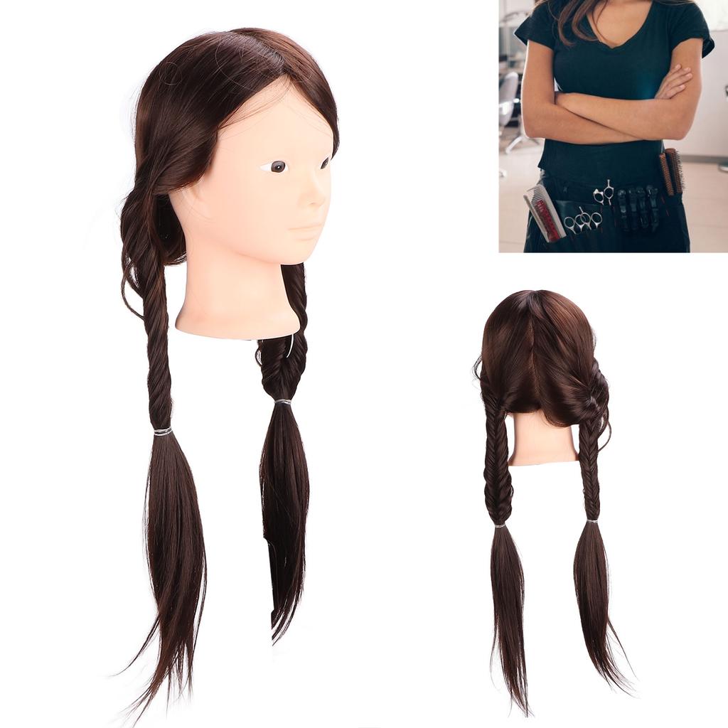 Langhaarige braune Schaufensterpuppe Kopf Hochtemperatur Synthetisches Haar Styling Übung Trainingskopf für Schönheitslehrer Studenten