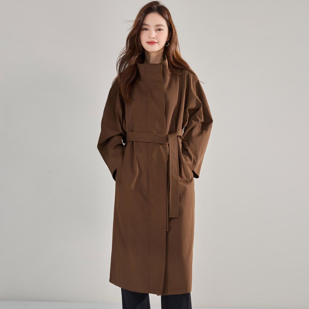 Spring and Summer Simple Big-name Medium and Long Heavy Industry Stand-up Collar Silhouette Trench Coat Loose Temperament Cotton Coat 15887