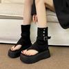 Nischenmode Retro Plateau Römische coole Stiefel Damen Frühling und Sommer Neues Mode-Set Zehenpartie High-Top-Sandalen Höhe erhöhen