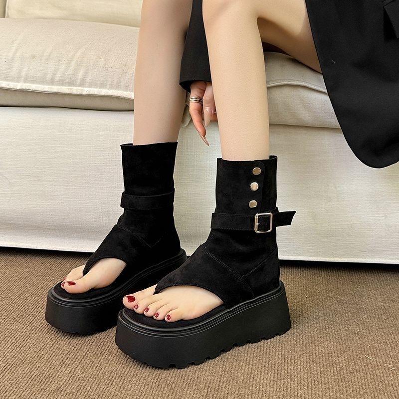 Nischenmode Retro Plateau Römische coole Stiefel Damen Frühling und Sommer Neues Mode-Set Zehenpartie High-Top-Sandalen Höhe erhöhen