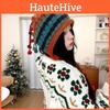 Hand-woven Winter Cute Mixed Color Earflap Hat With Pom-pom Tie Rope Sweet Outing Woolen Hat Ethnic Style Knitted Hat