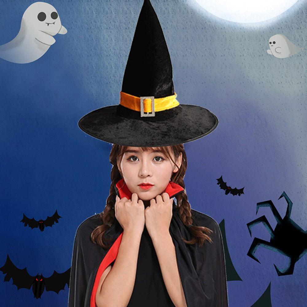 Velvet Halloween Hat Bending Angle Devil Cap Creative Halloween Witch Wizard Hat  Adults