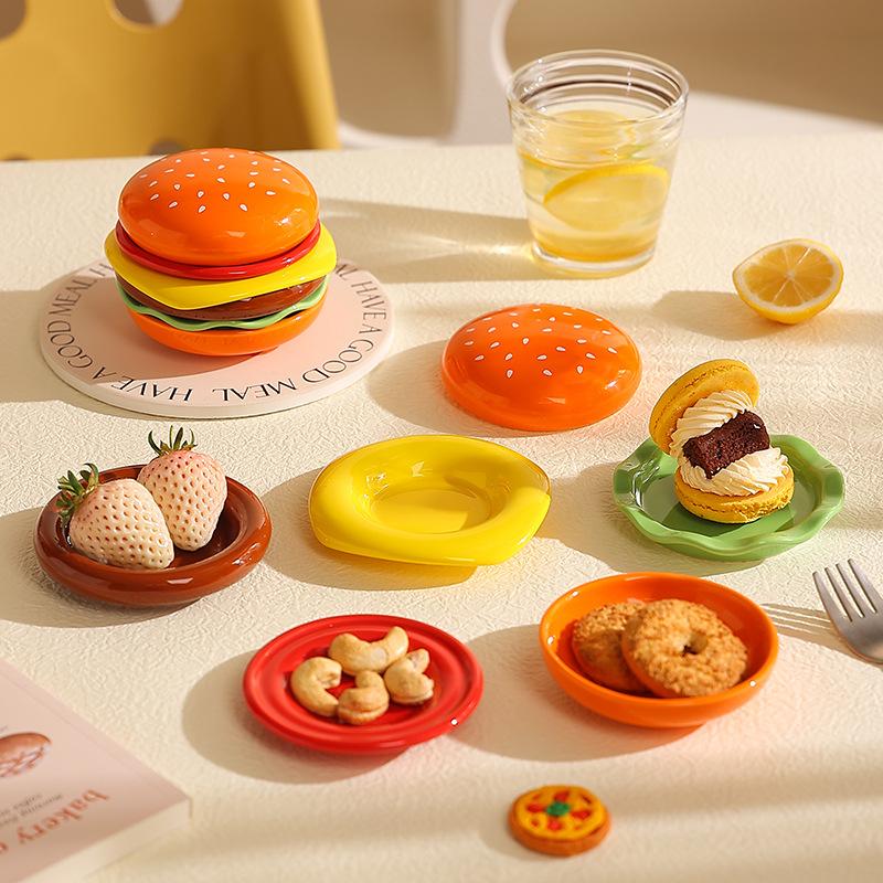 Stackable Hamburger Plate Set Burger 6 Layers Mini Dinner Plate High Value Bone Spit Plate Funny Sauce Containers Table Decor