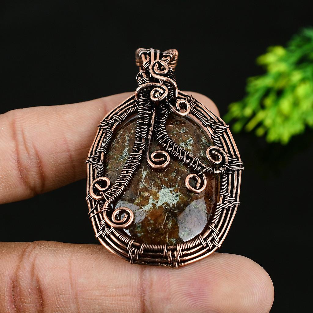 Tibetan Turquoise Handmade Copper Wire Wrap Jewelry Pendant 2.25 h2D89