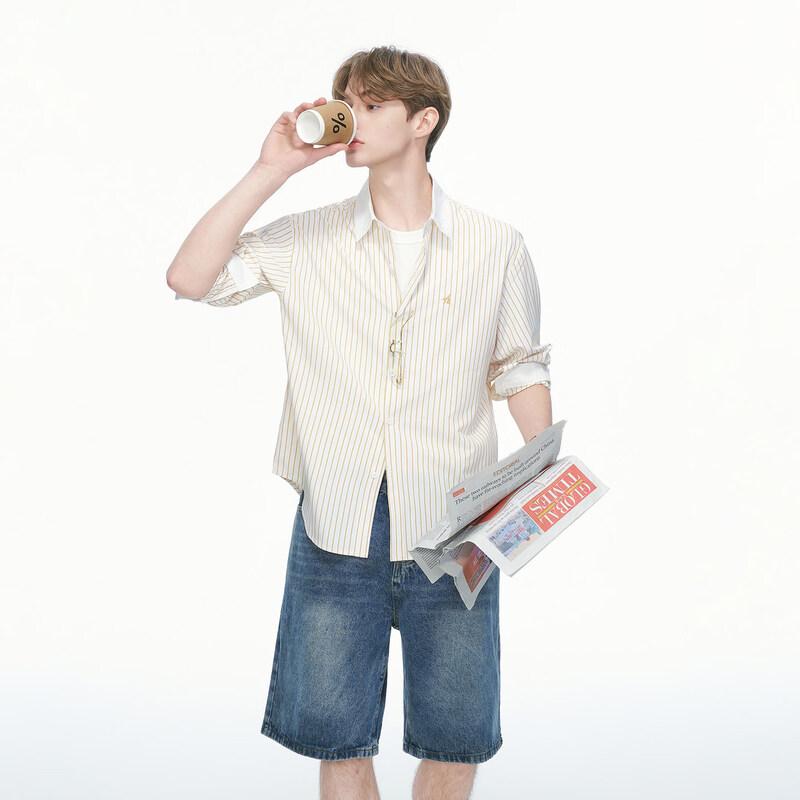 DREAM MADE Unisex Striped Embroidered Long Sleeve Shirt L