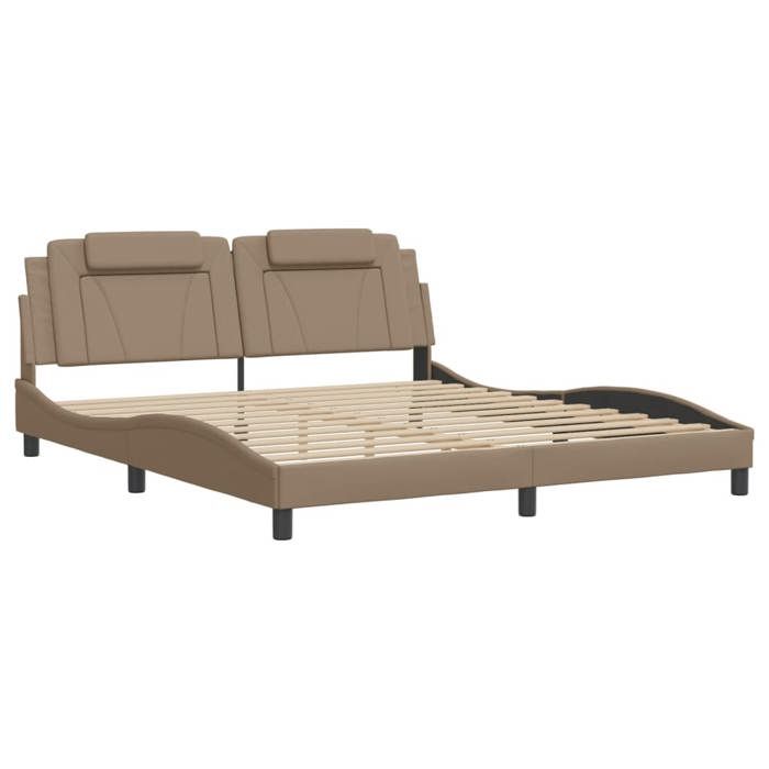 VidaXL Cadre de Lit avec Lumières LED, Lit Rembourré avec Coussin, Lit Double, Lit Adulte Chambre, Moderne, Cappuccino 3214040