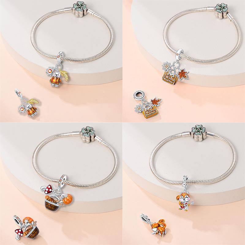 Autumn New Copper Brown Maple Leaf Pumpkin Bee Charms Bead Fit 3Mmoriginal Bracelets Diy Jewelry Warm Gift