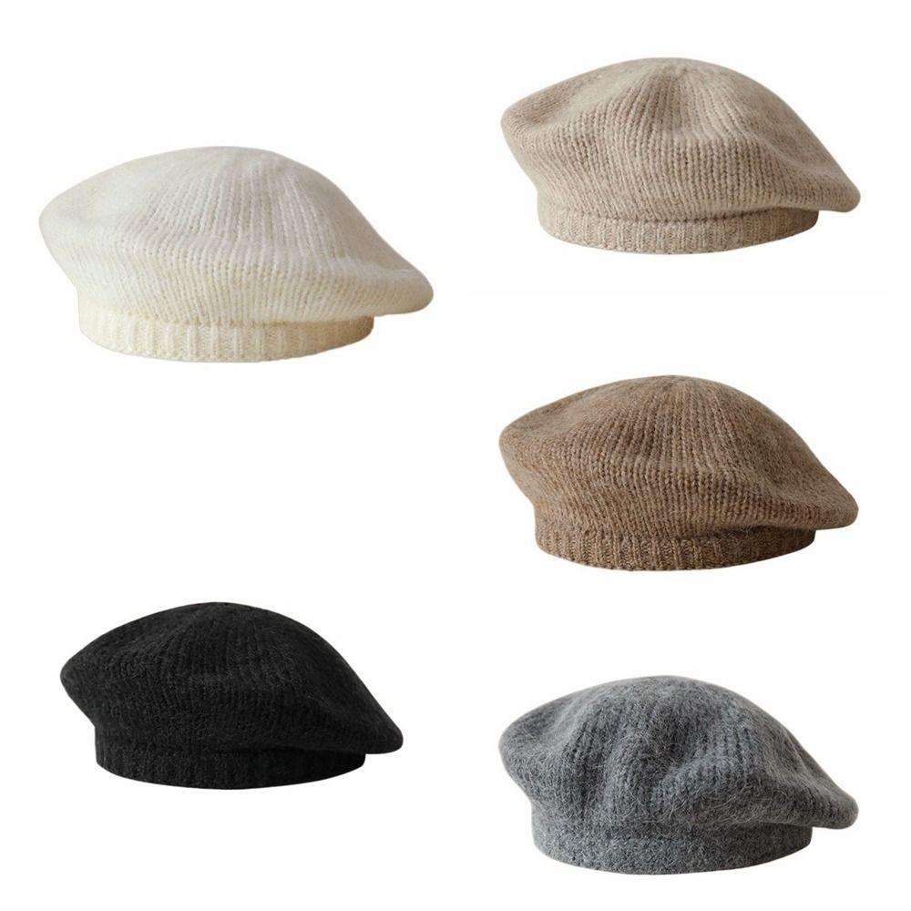 Solid Color Knitted Beret Hat Mohair Knitted Octagonal Cap Newsboy Cap Wool Painter Hat  Streetwear