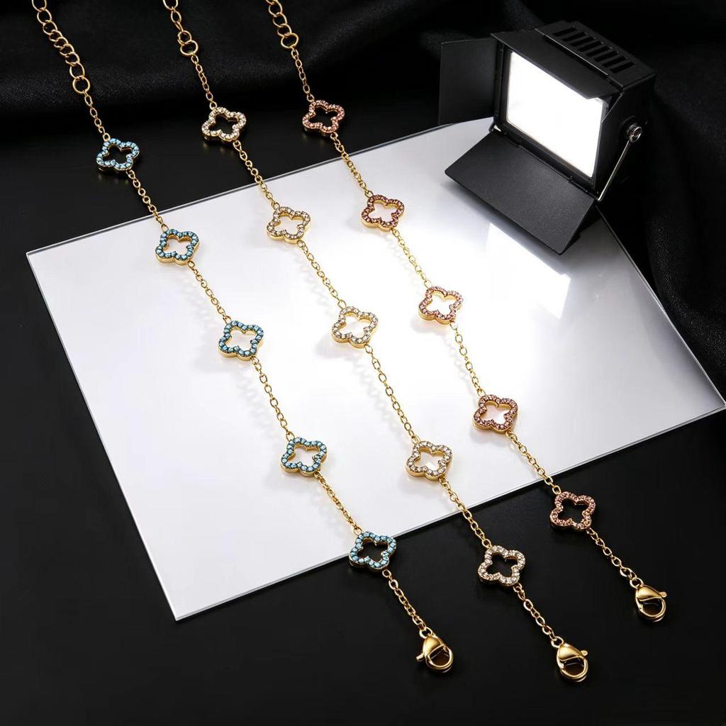 Luxurious Diamond Clover Titanium Steel Bracelet with 18K Gold Zirconia for Women
