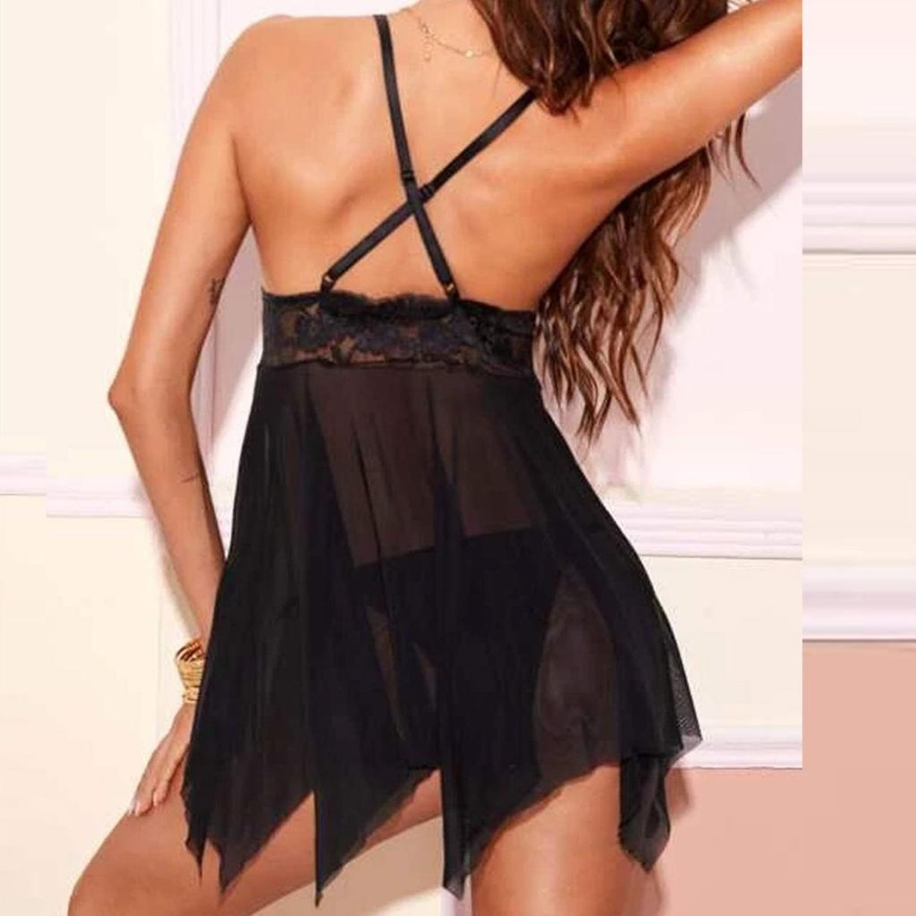 Ladies Sexy Color Lace Hollow Out Chest Sling Strap Backless Sexy Nightdress