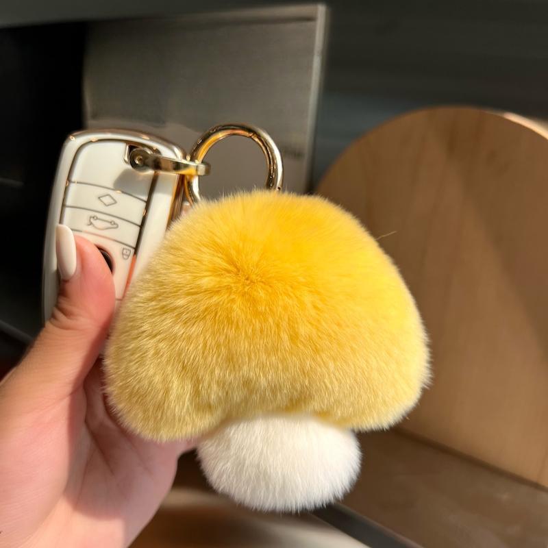 [Ciupercuță drăguță] Păr real de iepure Rex breloc de mașină pandantiv ins celebritate pe internet pompon de păr pandantiv pentru geantă de cărți