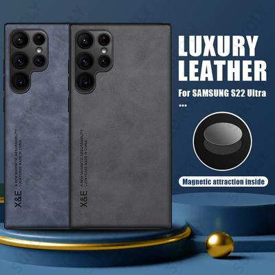 Leather Case For Samsung Galaxy S24 Ultra S22 Plus S21 S23 FE A55 A52S A53 A35 A15 A54 5G Magnetic Sheepskin Phone Cover