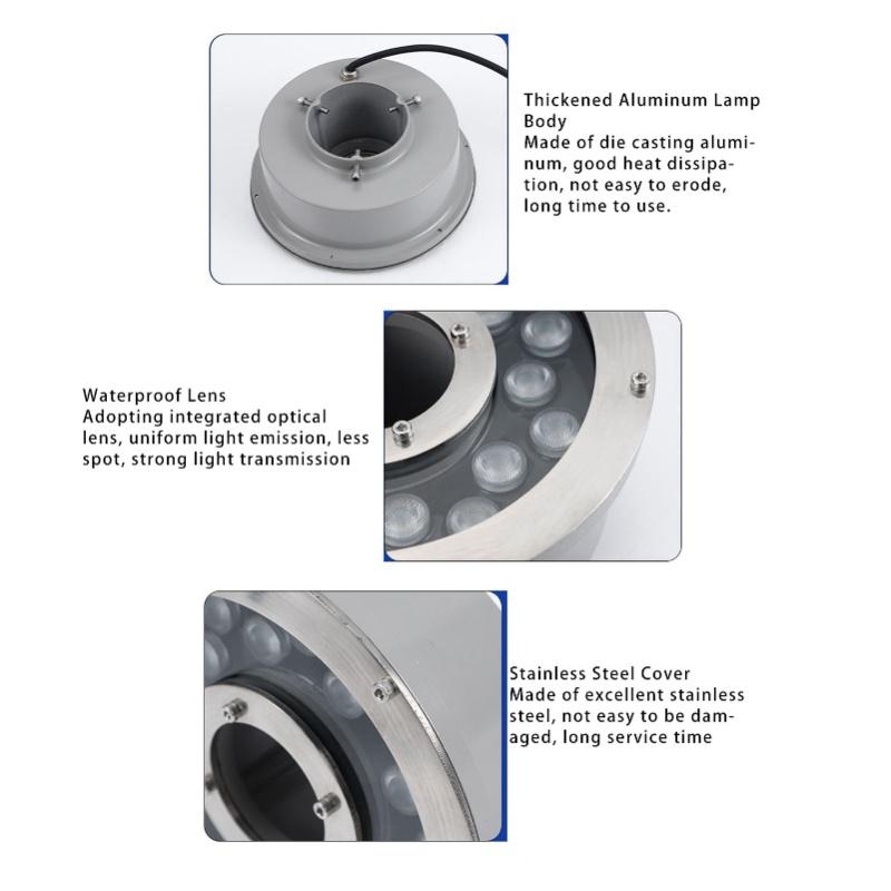 LED Fountain Light Stainless Steel High Brightness Submersible Underwater Landscape Spotlight Warm White 9W